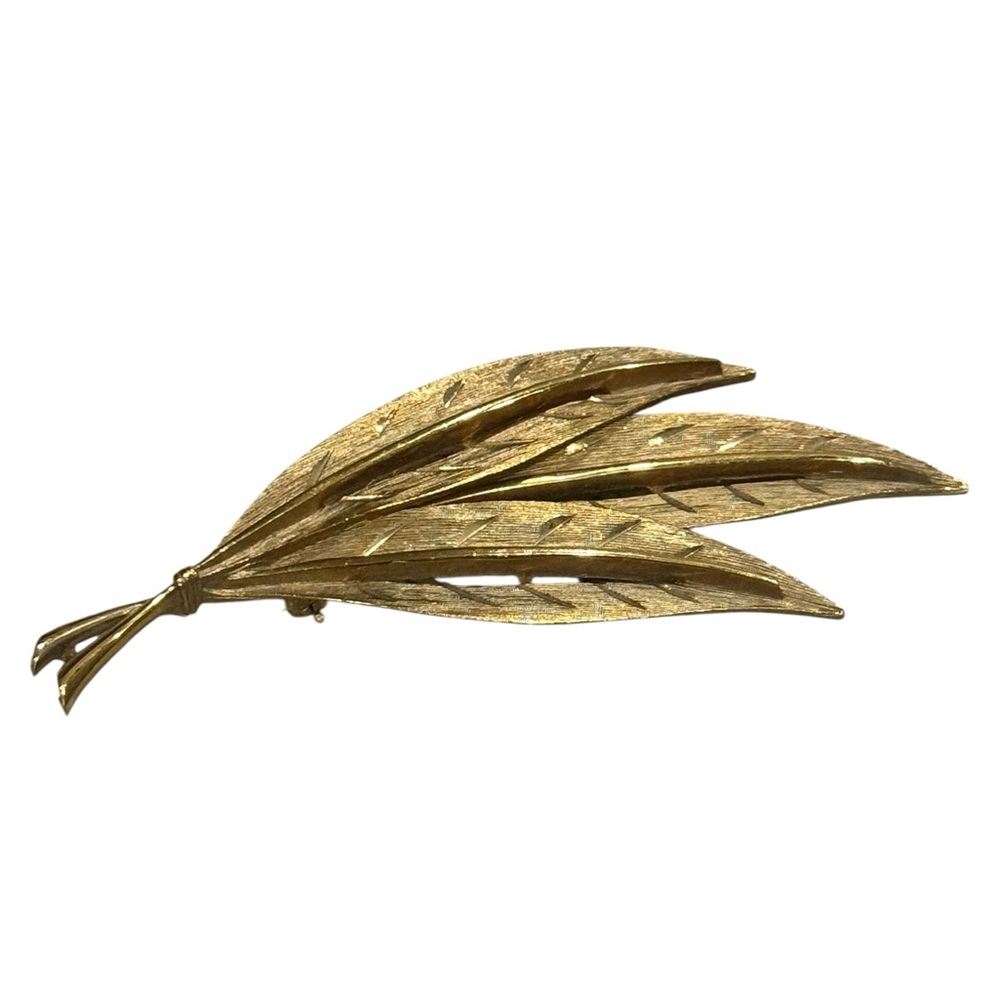 Vintage JJ Gold Metal Leaf Brooch
